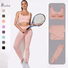 2021 женский бесшовный комплект для йоги, одежда для тренировок, спортивная одежда, спортивный тренажерный зал, леггинсы, фитнес-бюстгальтер, короткий топ с длинным рукавом, костюмы для йоги