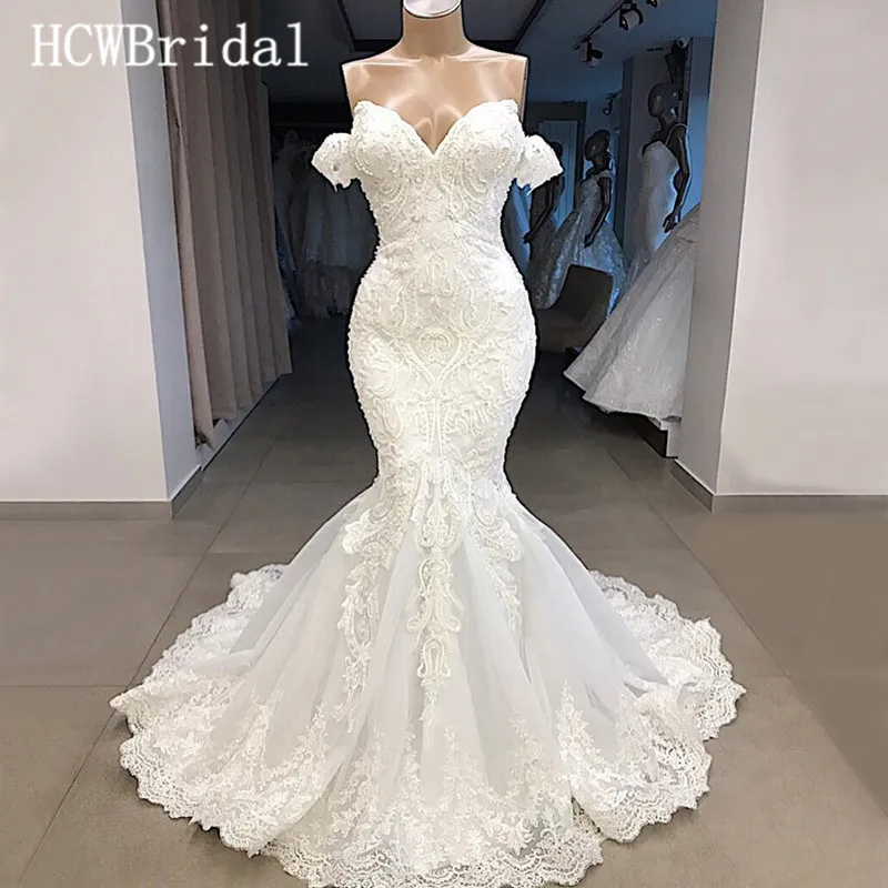 Слоновая кость Robe De Mariee Sirene Роскошные Свадебные платья Русалка в Дубае восхитительная Кружевная аппликация с плеча арабское свадебное платье - Цвет: Слоновая кость