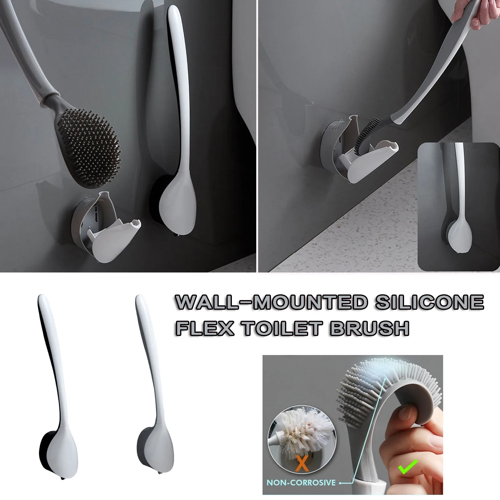

2021 Wall-mounted Silicone Retractable Toilet Brush Dead End Cleaning Brush Set For Home And Kitchen Accessories Sets