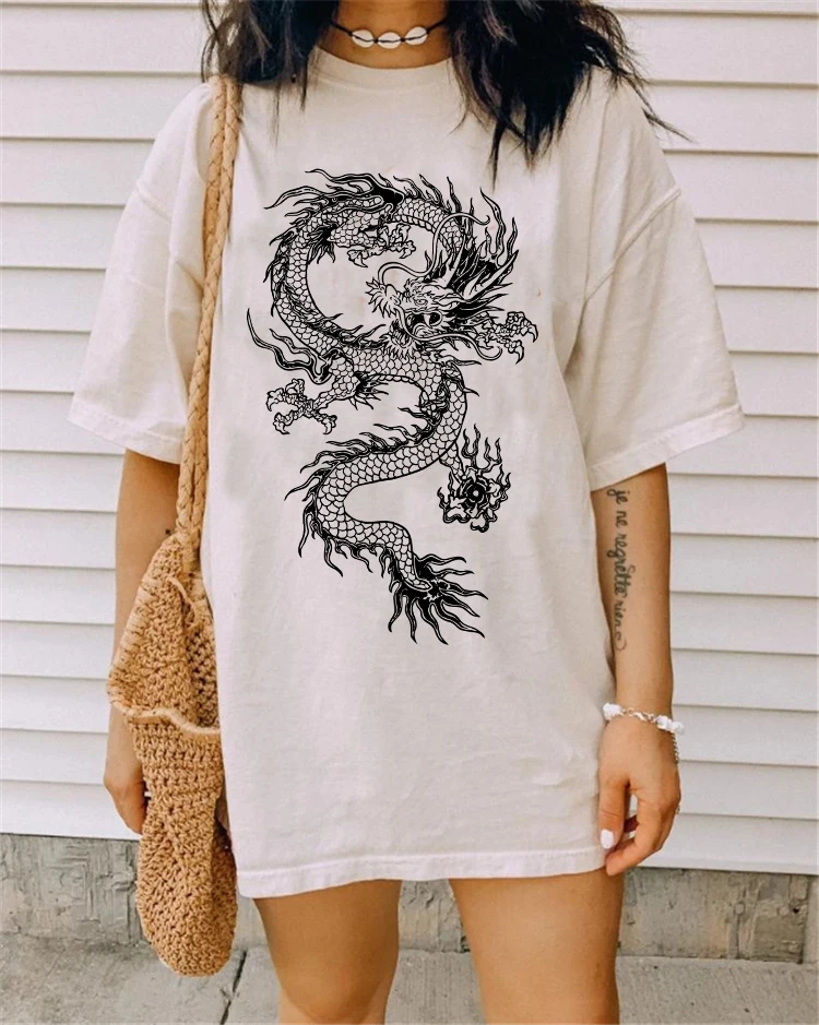 Yellow Dragon Graphic Tees Funny Tumblr T-shirt Grunge Outfit Aesthetic Clothing Summer Fashion Women Cotton t shirts