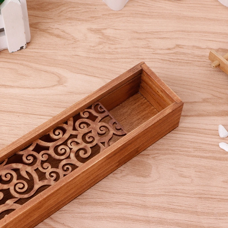 

41XB Retro Wooden Stationery Case Hollow Out Boxes Desktop Pencil Storage Organizer