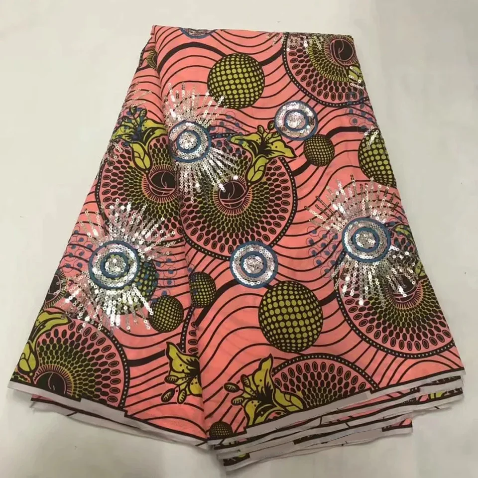 

Latest Sequins African Fabrics 100% Cotton Batiki Wax Prints Kitenge/Pagnes/Kikwembe Embroidered Sequins LSL-17