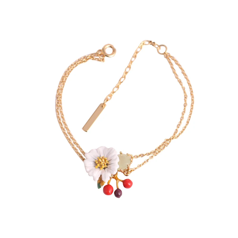 

Mori little fresh enamel white flower daisy cherry versatile fairy Bracelet girl