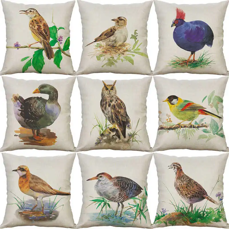 

Cover painting Cushion Throw Waist Decor Sofa Case 18'' Bird Pillow Home Car