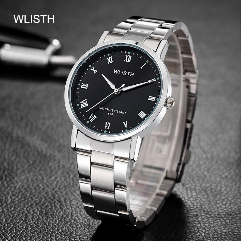 

WLISTH Men's Watch Ultra-Thin 7mm Stainless steel Luminous Pointer Waterproof Leather Belt Quartz Wristwatches hombre montre