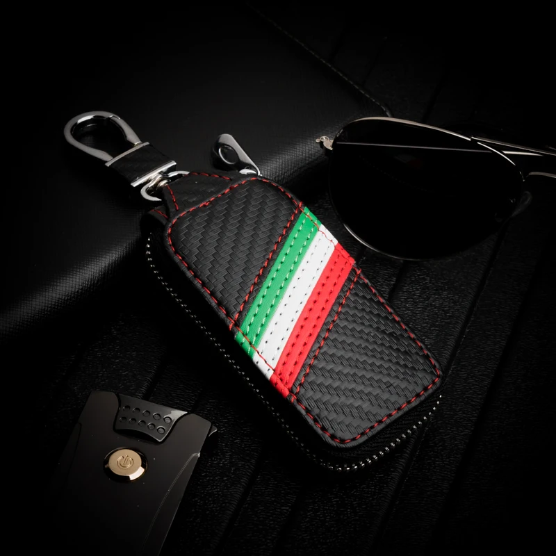 Чехол для ключа автомобиля из натуральной кожи и углеродного волокна чехол