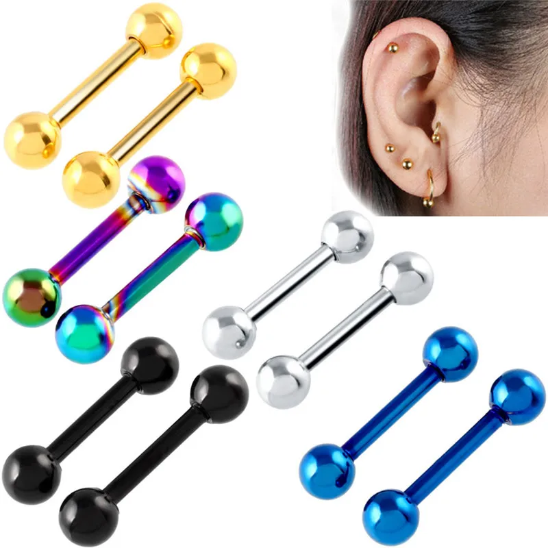 2pcs Stainless Steel Industrial Barbell Ear Plugs Piercing Jewelry Cartilage Earrings Barbell Piercing Body Jewelry