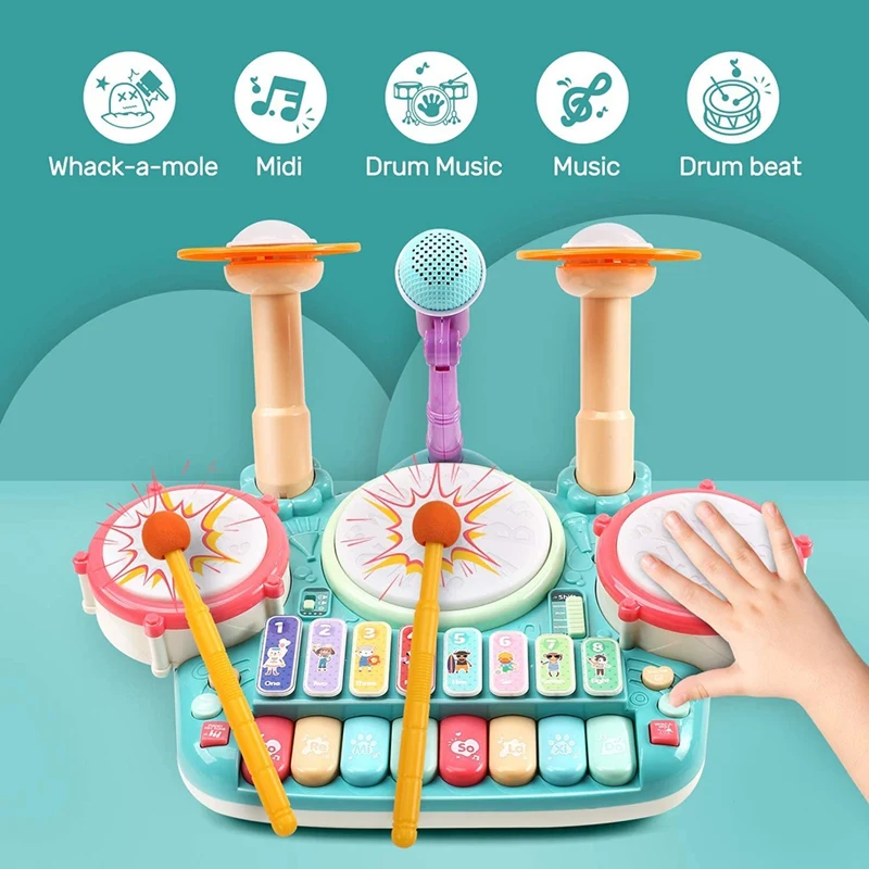 

Musical Instrument Toys,Children's Electronic Piano Keyboard Xylophone Drum Toy Set with Lights,with Microphones