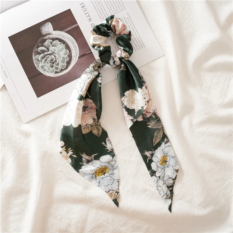

Fashion Flower Print Hair Scarf Bow Scrunchies Ponytail Holder For Women Hair Accessories Girl Elastic Hair Rope Ties Hairband