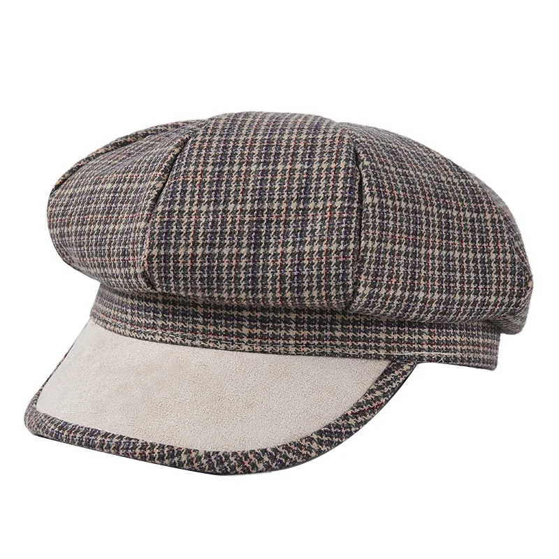 Женская Шерстяная кепка в клетку USPOP винтажная Кепка с восьмиугольным козырьком