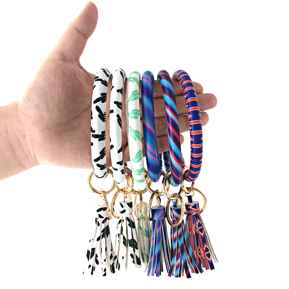 Fashion PU Leather Bracelet Keychain for Women Comfortable Wear Resistant Car Bangle Tassel Wrist Strap Accessories |