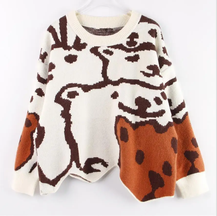 

Высококачественные женские пуловеры с длинным рукавом для девочек, свободные свитера с круглым вырезом, вязаная одежда, шикарный нестандар...