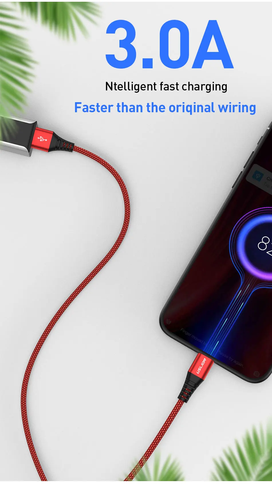 USLION 3A usb type C кабель для samsung S10 S9 S8 Быстрая зарядка type-C Телефон зарядный провод USB C кабель для Xiaomi mi9 Redmi note 7