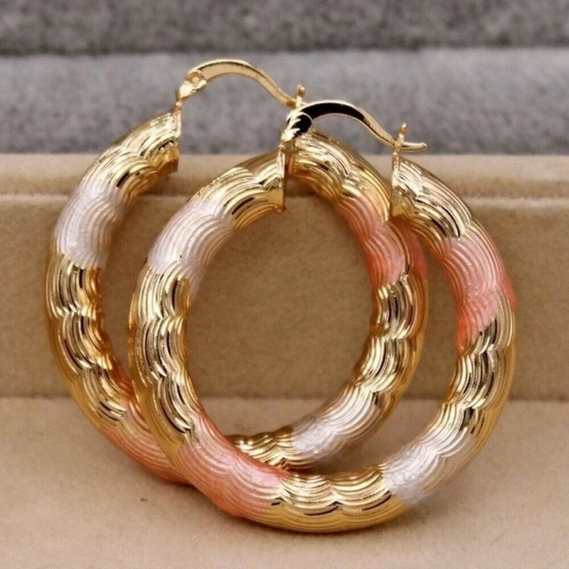

Gold Hoop Earrings for Women's Hand-colored Filled - Crude Tube Swirl Multilayer Circle 3-Color Plated Earrings Ear Ring