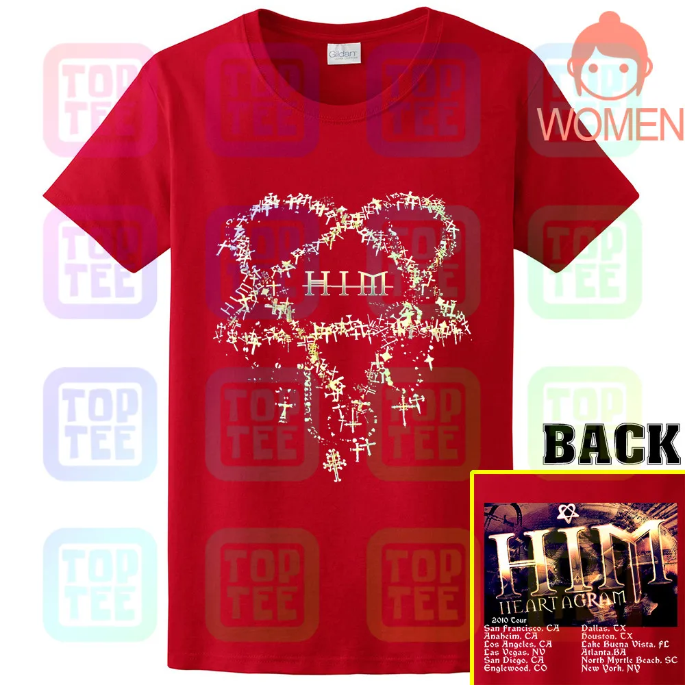 WOMEN-RED Его адское величество он Heartagram взрослый маленький футболка 2010 Tour Ville Valo - Цвет: WOMEN-RED