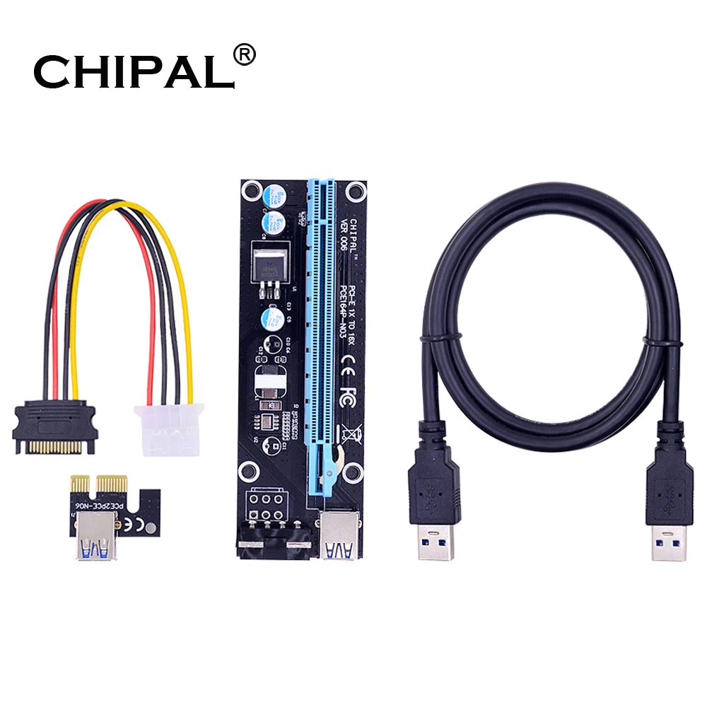 CHIPAL PCIe 4-Pin 16x to 1x Powered Riser Adapter Card 60cm USB 3.0 Cable PCI-E SATA Power GPU Ver006S | Компьютеры и офис