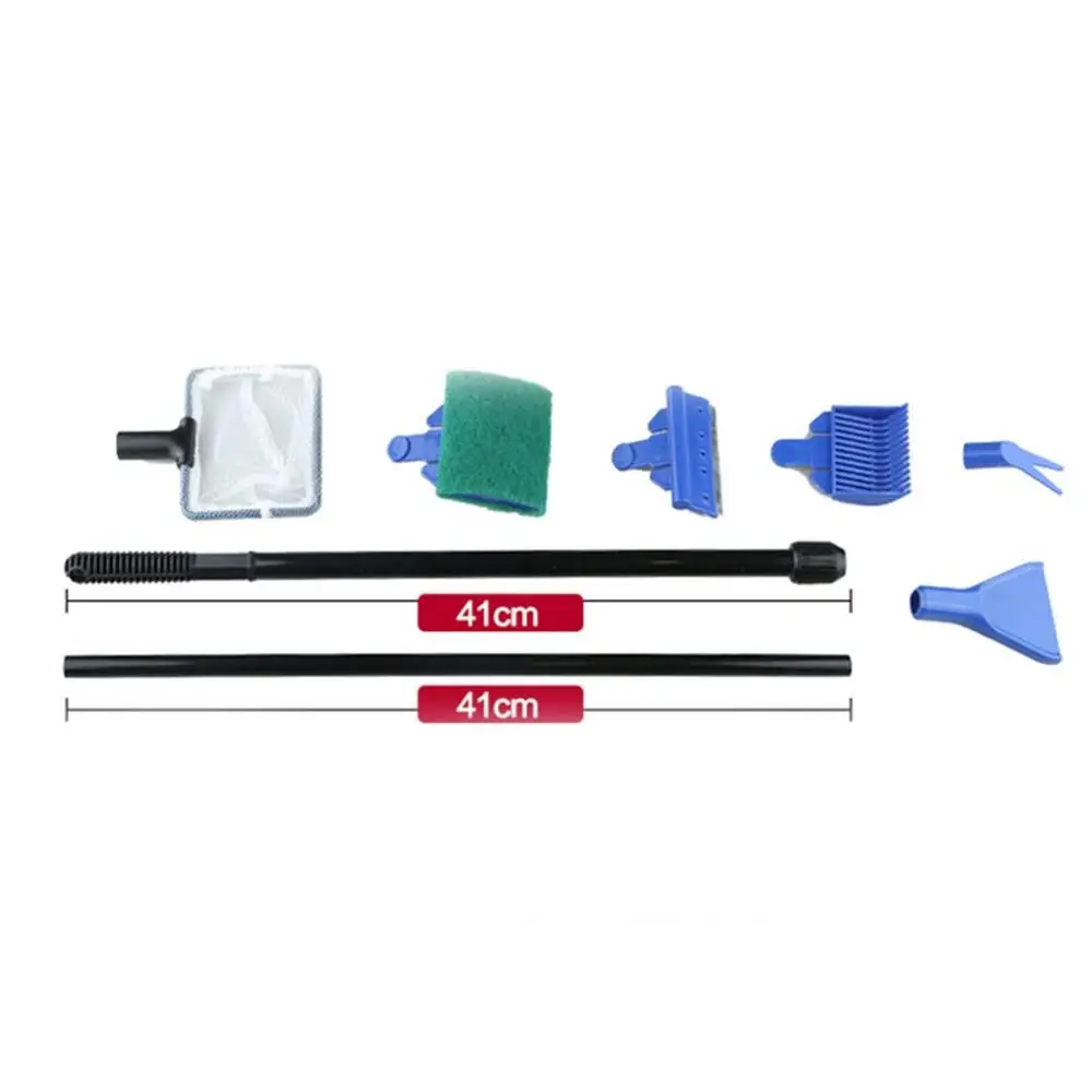 

5 in 1 Aquarium Cleaning Tools Aquarium Tank Clean Set Fish Net Gravel Rake Algae Scraper Fork Sponge Brush Glass Cleaner Tools