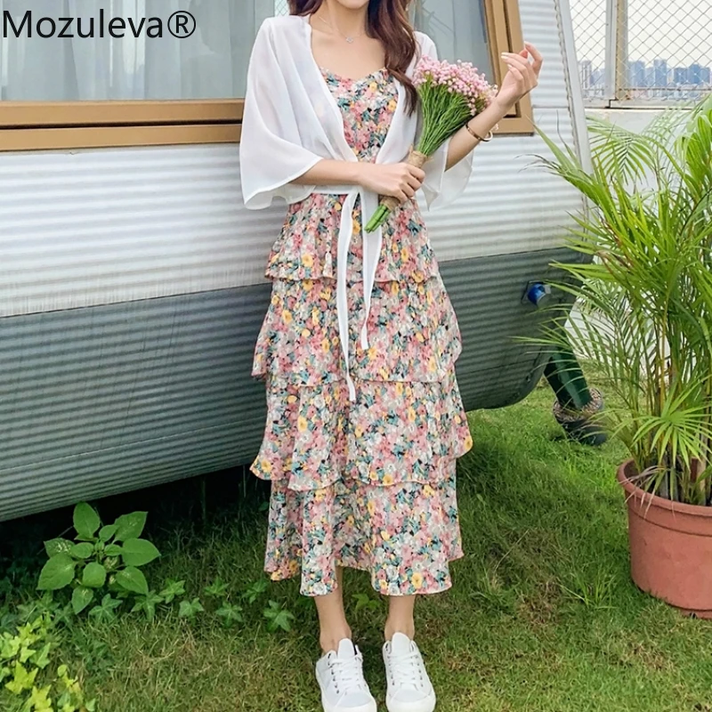 Женское длинное шифоновое платье Mozuleva летнее без рукавов с цветочным принтом и