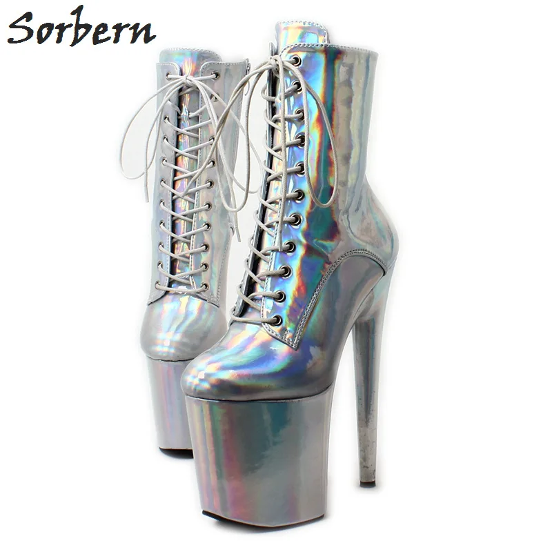 Silver Holo Sorbern серый металлик для женщин для танцев на шесте 20 см 8 дюймов экстремальные каблуки коварная обувь экзотические танцовщицы каблуки сапоги для женщин цвет на заказ - Цвет: Silver Holo