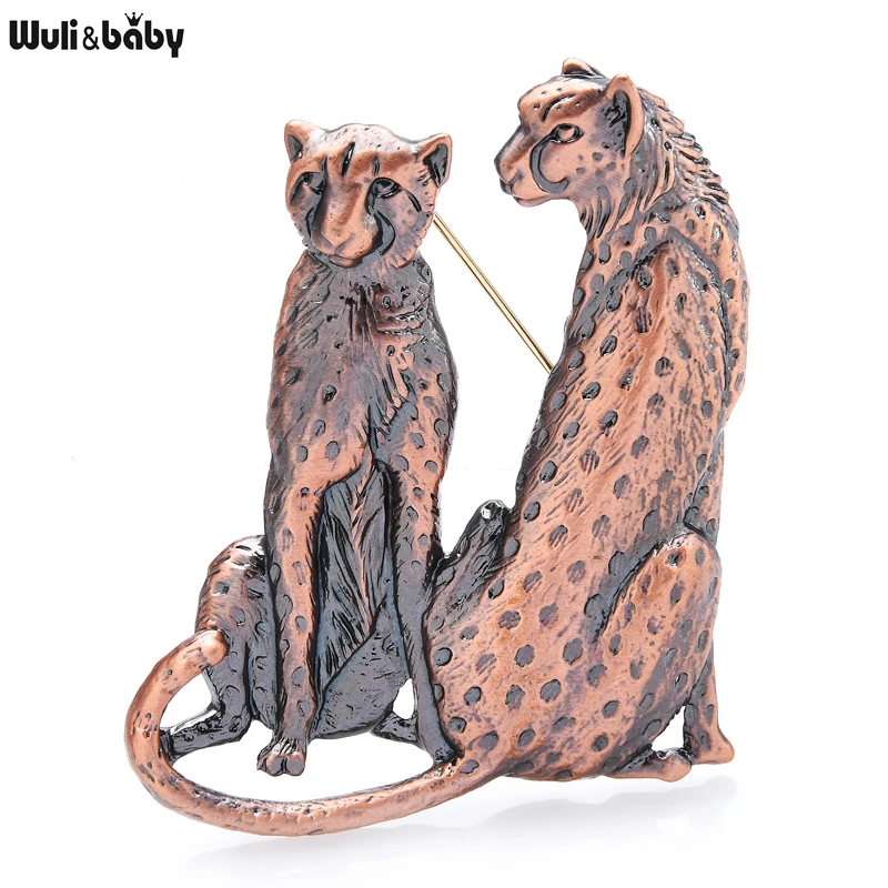 

Wuli&baby Vintage Leopard Tiger Brooches For Women Men Metal Sitting Together Animal Party Casual Brooch Pin Gifts