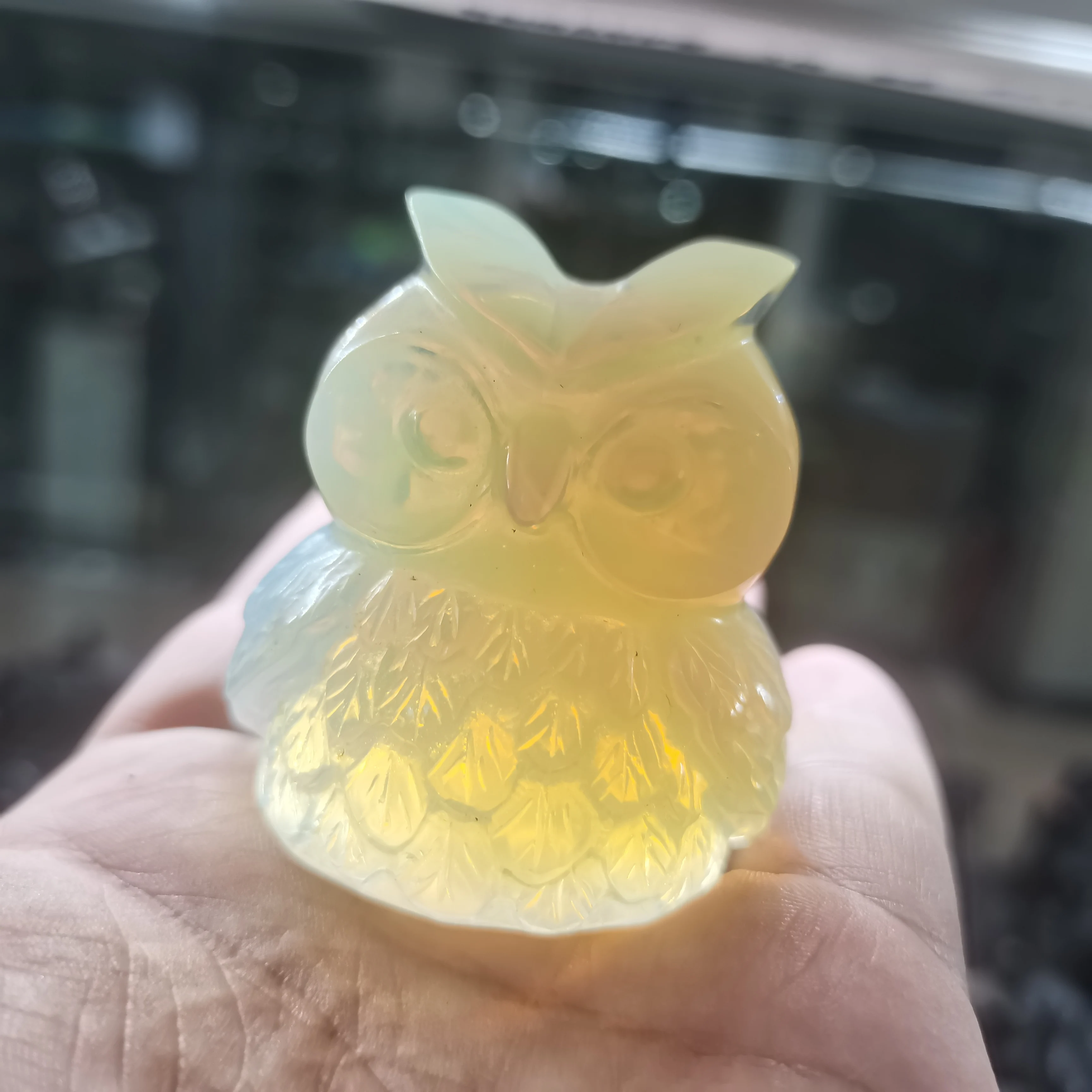 

1pcs Natural Opal Owl Statue 2 inch miniature handmade small animal statue healing crystal home decor accessory