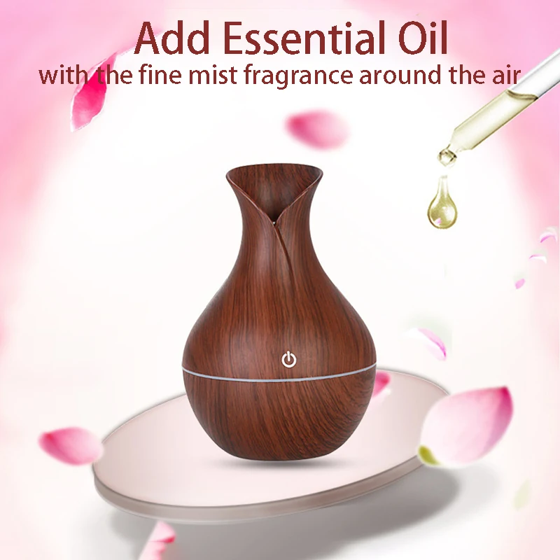 

Wood Grain USB Air Humidifier Colorful LED Light 130ml Mist Humidifier Essential Oil Vase Diffuser for Home Bedroom Yoga Spa Car