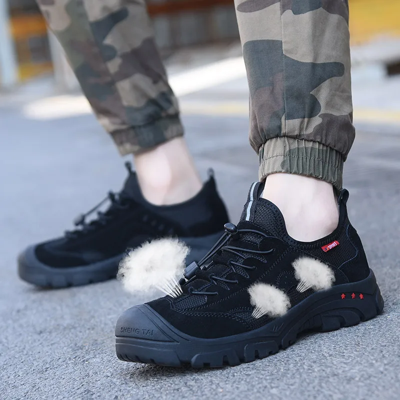 

2021 New Outdoor Men's Casual Sports Shoes Breathable Anti-smashing Steel Toe Cap Hiking Shoes Non-slip