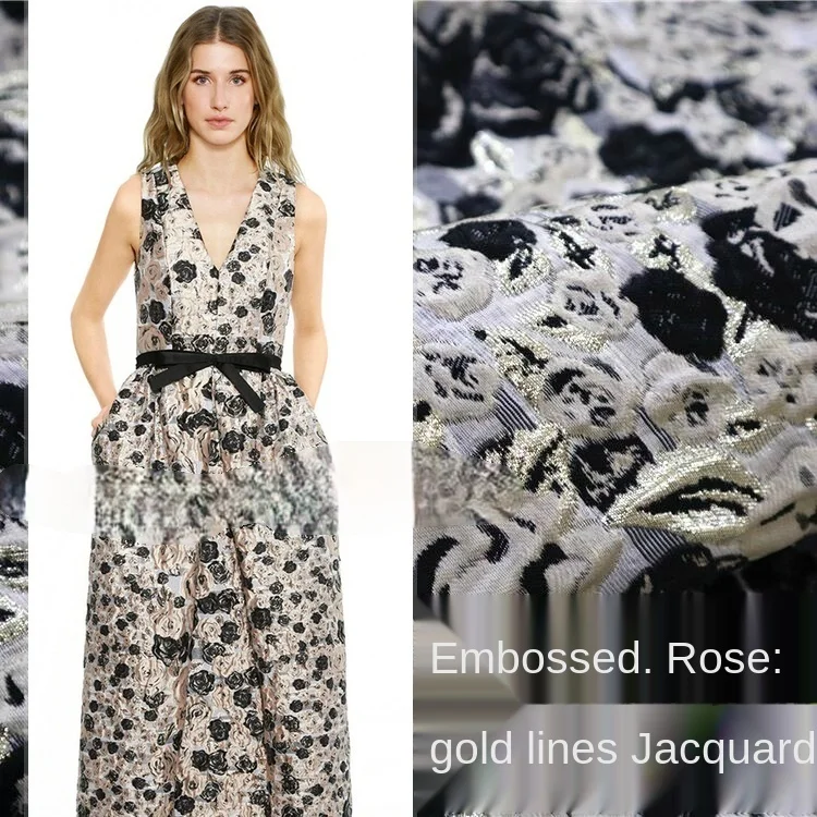 

Luxury three-dimensional embossed gold silk rose jacquard fabric, sewing fabric factory shop is not out of stock
