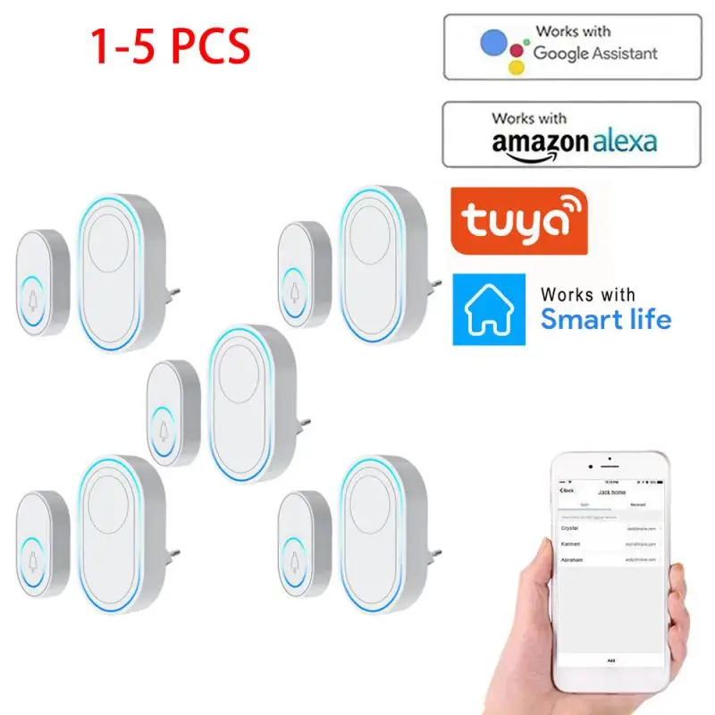 

Беспроводной дверной звонок Сигнализация Системы умный беспроводной дверной звонок Строб Tuyasmart App 58 звук Совместимость 433 МГц беспроводной ...