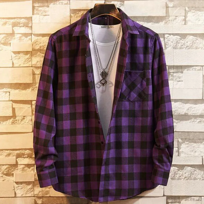 Men Long Sleeve Grind Plaid Printed Casual Shirts Mixed Color Comfotable Breathable Single Breasted Vestido Cloth | Мужская одежда