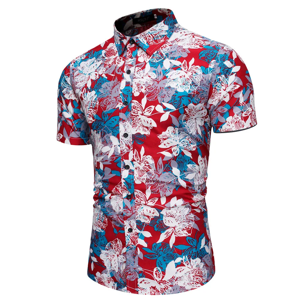 Повседневные мужские рубашки гавайская блузка с коротким рукавом и отложным