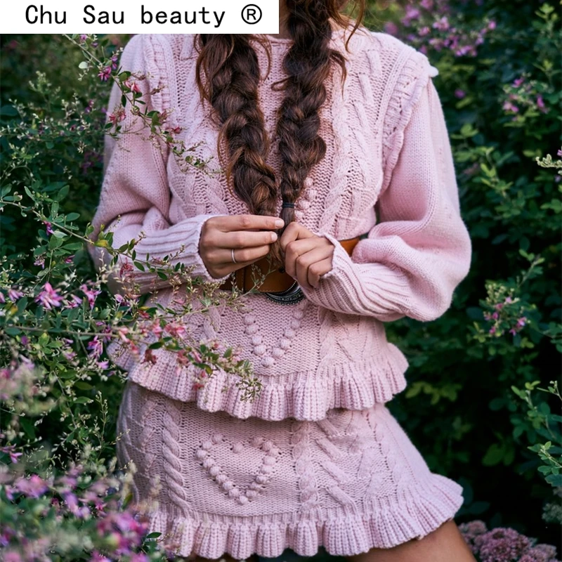 

Женский вязаный пуловер, розовый свитер с круглым вырезом, Осень-зима