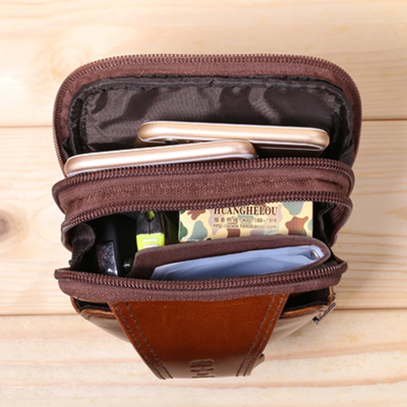 

Genuine Leather Cowhide Male Waist Purse Cell Mobile/Phone Case 5.7-6.5'' Men Belt Hip Fanny Pack Mini Shoulder Messenger Bag