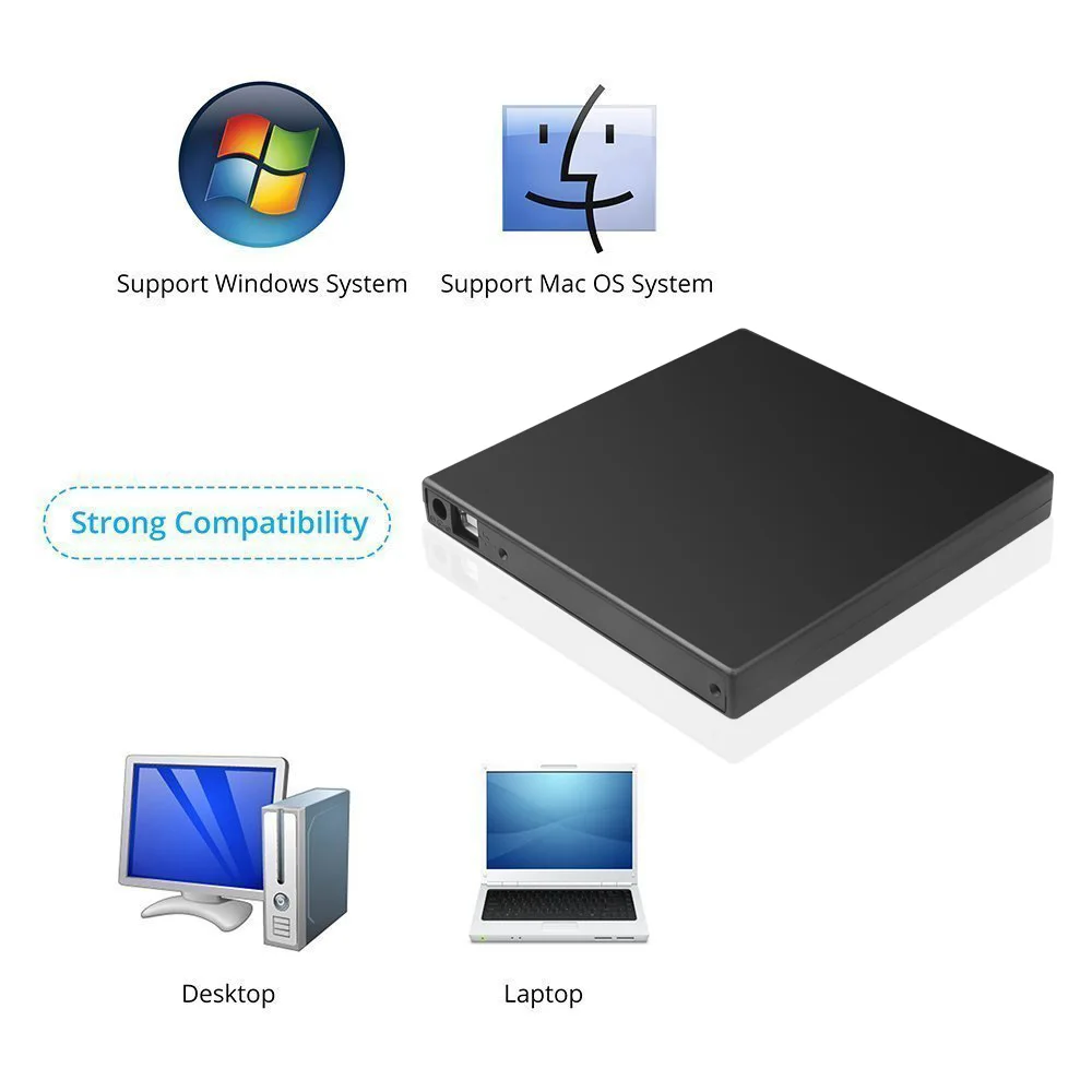 Kebidumei Тонкий портативный USB 2 0 DVD CD DVD-Rom чехол SATA Внешний для ноутбука CD/DVD
