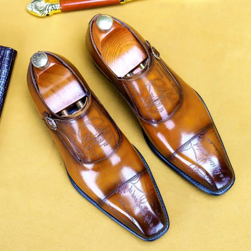 

Trendy Buckle Casual Business Monk Shoes Men Big Yards Genuine Leather Dress Shoes England Mens Daily Office Work Shoes 44 45 46