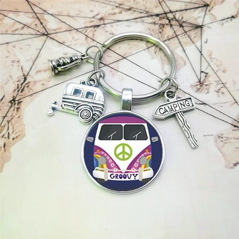 Новинка 2020 винтажный брелок Hippie Peace Sign Van Bus модный мужской и женский кошелек сумка