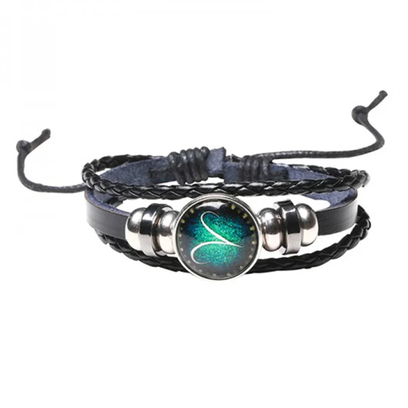 Светящийся кожаный браслет с 12 созвездиями плетеный для мужчин и женщин