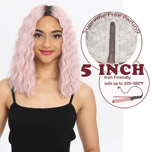 Волшебные Искусственные парики 14 дюймов, розовые, красные, волнистые, термостойкие синтетические парики для чернокожих женщин, афроамериканские, на шнуровке спереди, Wg