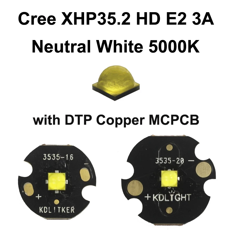 

Нейтральный белый светодиодный излучатель Cree XHP35.2 HD E2 3A 5000K с KDLITKER DTP Copper MCPCB
