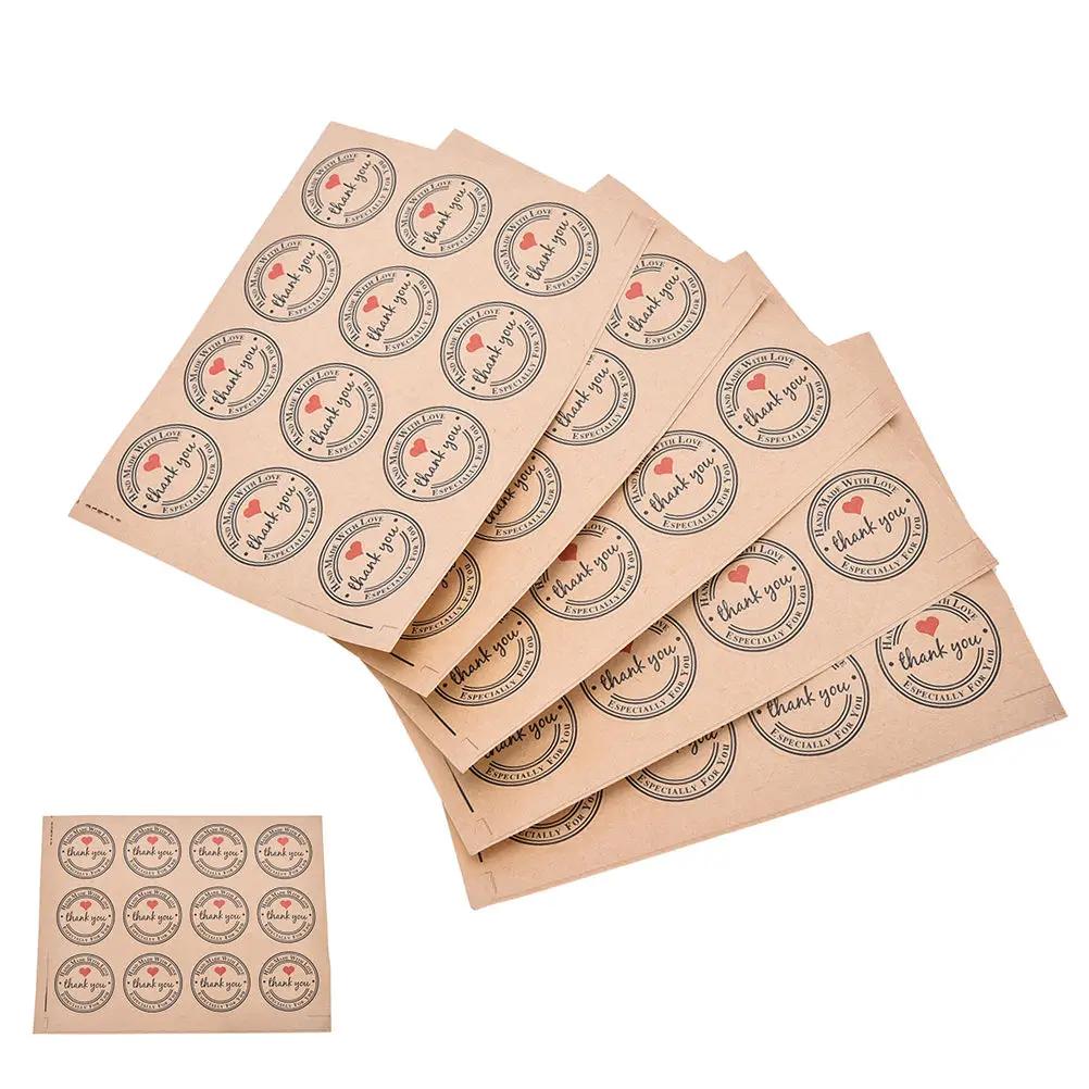 

Lovely 60PCS Red Love Thank You Self-adhesive Stickers Kraft Label Thank You Stickers Gifts Custom Round Labels Paper Bag