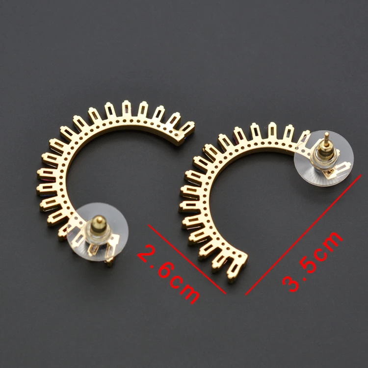 

Half moon shaped curved crescent earrings plated gold inlaid color zircon temperament beautiful woman ear jewelry