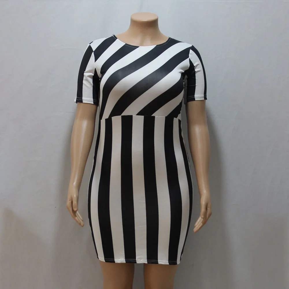 

Office Lady Oversize Summer Dress 2021 African Fashion Temperament Casual Pencil Sexy Stripe Round Neck Summer