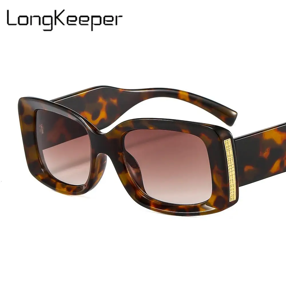 

Солнцезащитные очки для мужчин и женщин LongKeeper, прямоугольной формы, с чёрными леопардовыми и квадратными линзами, в стиле ретро, с защитой ...