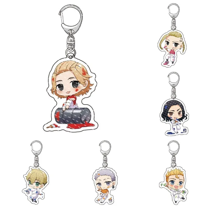 

Anime Tokyo Avengers Keychain Painting Style Acrylic Manjiro Ken Takemichi Hinata Atsushi Chibi Kawaii Bag Keyrings Props Gift