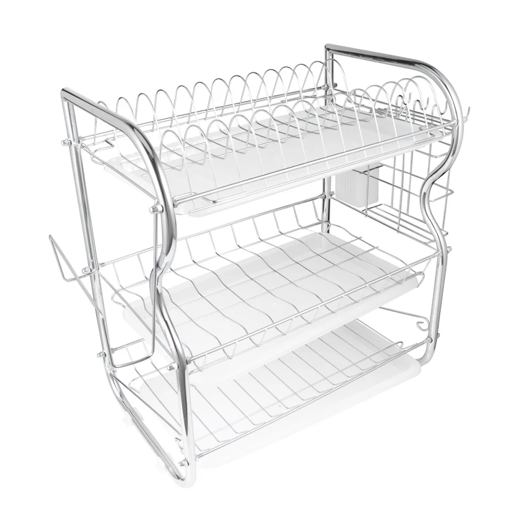 

Kitchen Cutlery Drain Rack 3 Layer Dish Drainer Iron Art Utensils Storage Organizer Rustproof Dishes Plates Organization Shelf (