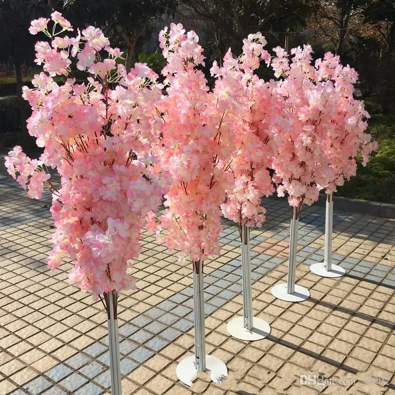 

Colorful Artificial Cherry Blossom Tree Roman Column Road Leads Wedding Mall Opened Props Iron Art Flower Doors 36yl gg