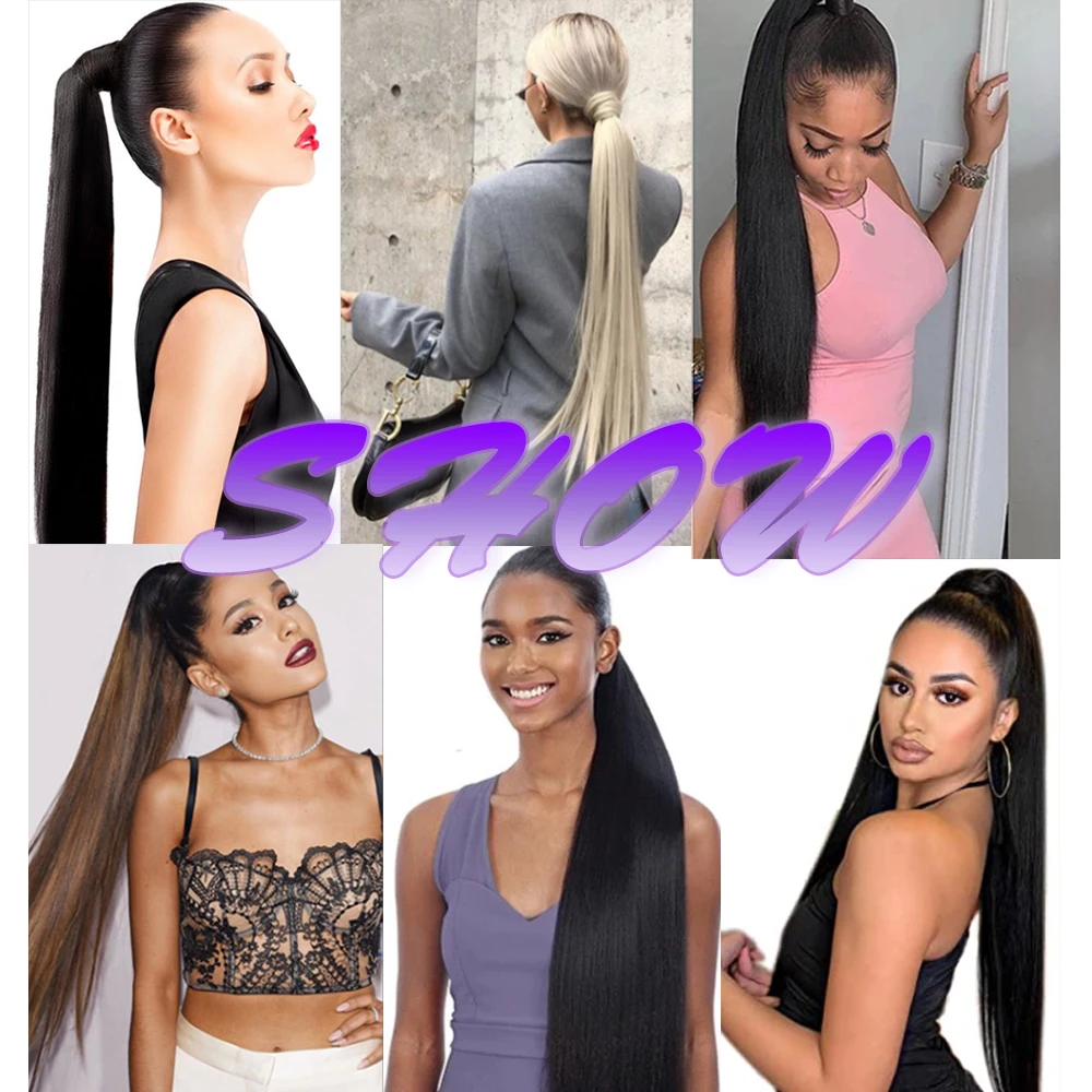 

Nicesy Synthetic 34Inches Long Straight Hair Wrap Around Clip In Ponytail Hair Extension High Temperature Resistant Fiber Hair