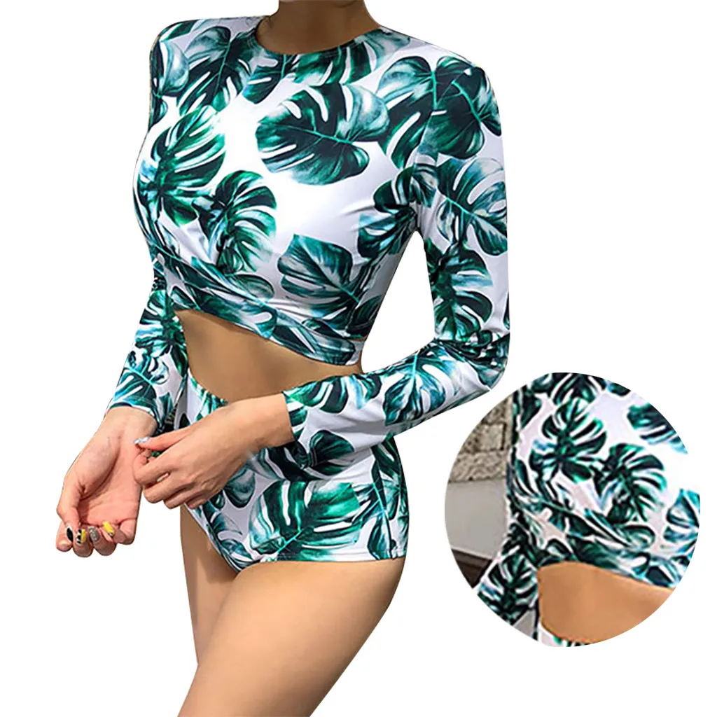 Женский короткий топ с длинным рукавом и шорты комплект для серфинга купальный