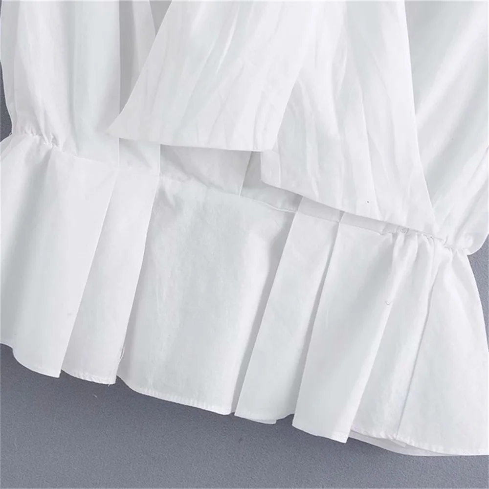 

2020 summer women's new French temperament waist bow decorated poplin shirt round neck V-neck sleeveless pleated shirt