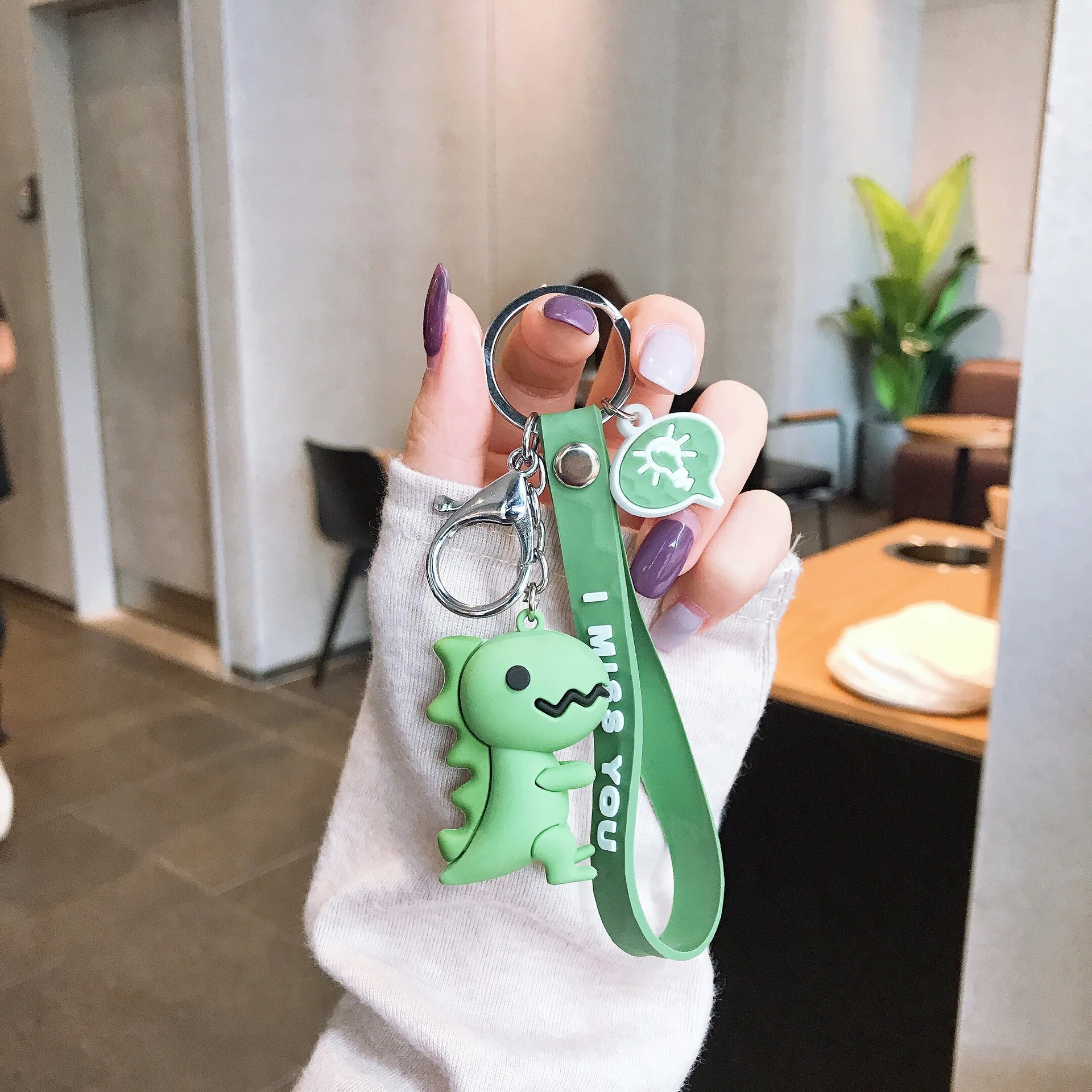 

Cute Cartoon Little Dinosaur Doll Wristlet KeyChain Fashion Couple Bag Key Chains Soft Rubber Dinosaur Car Llaveros YS102